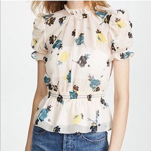 Self Portrait Ruffled Floral Print Chiffon Top